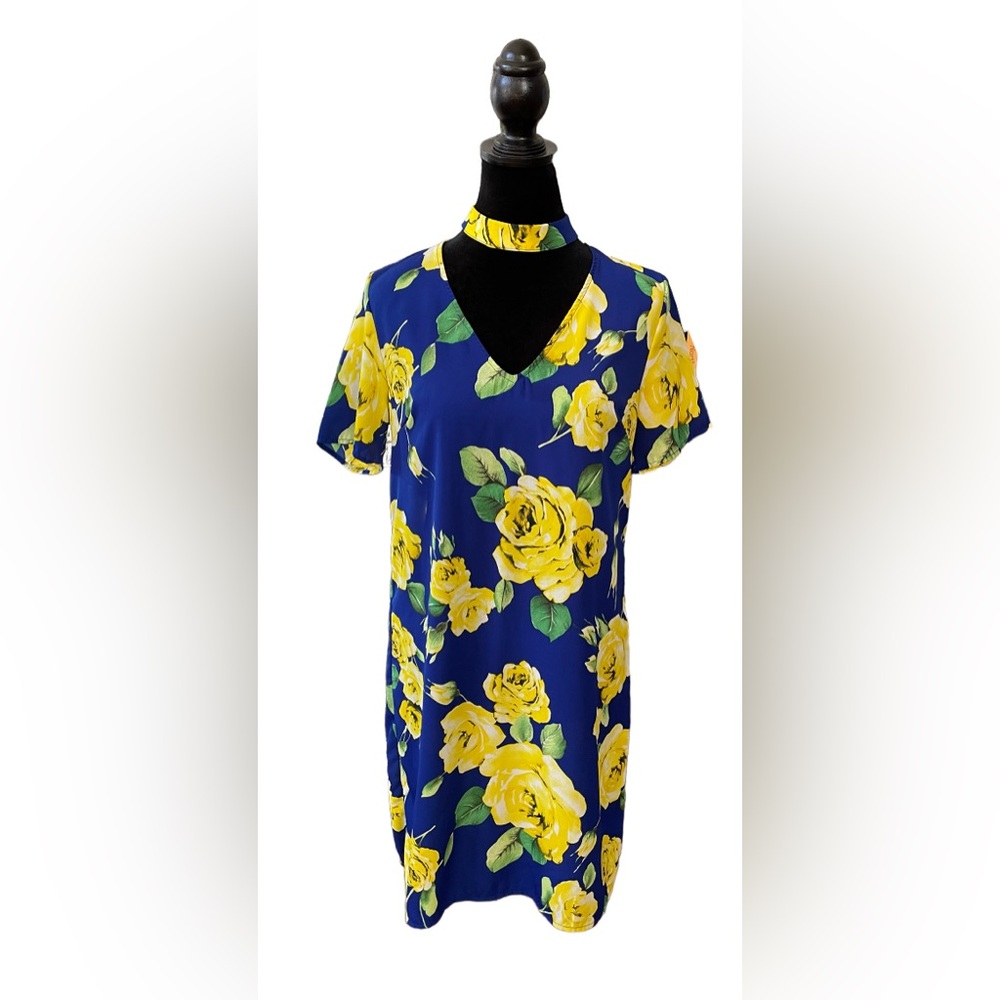 Soprano: Bright Yellow and Blue Floral Dress with Choker Collar